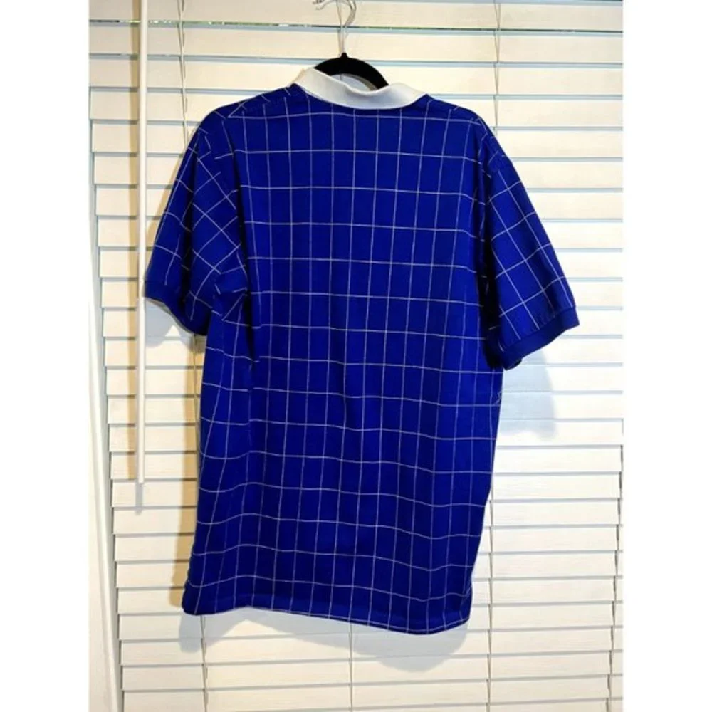 Polo Ralph Lauren Mens Blue Windowpane Check Polo‎ Shirt White Collar Large L